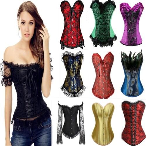 X Sexy Women Steampunk Sexy Lingerie Gothic Plus Size Corsets Lace Up Boned Overbust Bustier Waist Cincher Body Shaper Corselet