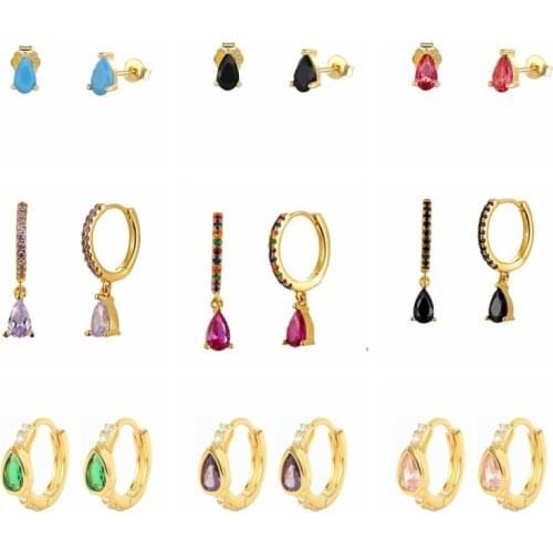 CANNER Stud Earrings 925 Sterling Silver Small Water Drop Earrings For Women Engagement Gifts Candy Color CZ Zircon Piercing