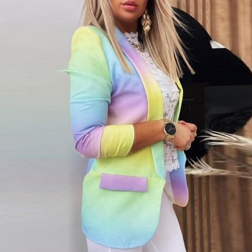 2021 Spring Casual Office Lady Suits Coats Fashion Colorful Print New Blazers Tops Chic Notch Collar Long Sleeve Autumn Cardigan