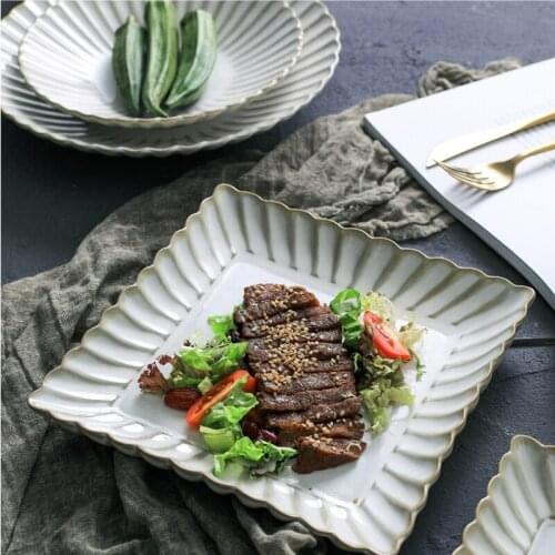 1PC RELMHSYU European Style Ceramic Retro Food Dessert Steak Western Food Dinner Plate Household Tableware