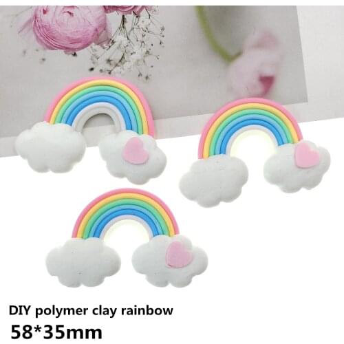 10pcs/lot DIY polymer clay rainbow with heart charms resin cabochons pendants for kids earring necklace