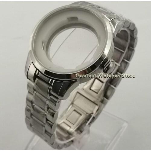 39mm Silver Stainless Steel Watch Case For ETA 2836 Miyota 8205/8215/821A,mingzhu DG2813 Movement Sapphire Glass Mens Watch Case
