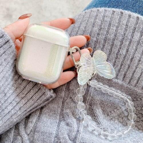 3D Electroplated Butterfly Bracelet Soft Silicone Case for AirPods 1 2 Pro 3 Bluetooth Headset Glitter Transparent Cover Coque