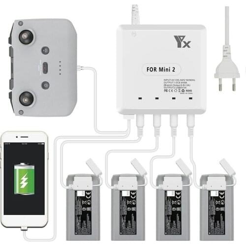 6 in 1 Battery Charger for DJI Mavic Mini 2 Drone Battery Charging Hub Fast Smart Battery Charger with USB Port