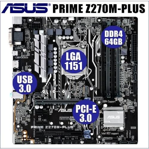 Asus PRIME Z270M-PLUS Motherboard LGA 1151 Intel Z270 DDR4 64GB PCI-E 3.0 USB3.0Type-C Desktop Asus Z270 Mainboard DDR4 M.2