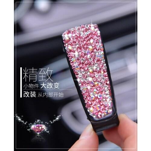Auto Fastener Clip White Pink Rhinestone Diamond Car Sun Visor Glasses Sunglasses folder Ticket Receipt Card Clip Storage Holder