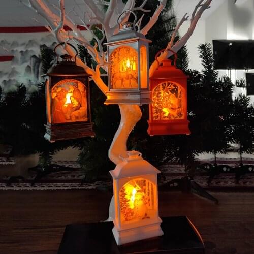 Behogar Cute Portable Hand Lantern Christmas Tree Decorative LED Light Lamp Hanging Ornament for Xmas Holiday Party Decorations