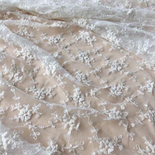 Beige Cotton Floral Embroidery Lace Fabric Soft Tulle Flower Overlay lace fabric for DIY Sewing Lace Top Blouse By 1 yard