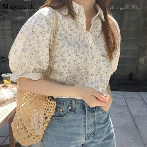 Blusas Chic Floral Short Sleeve Summer Shirt Women 2021 Sweet Lapel Print Blouses Women Tops Casual Loose Korean Shirts 10356