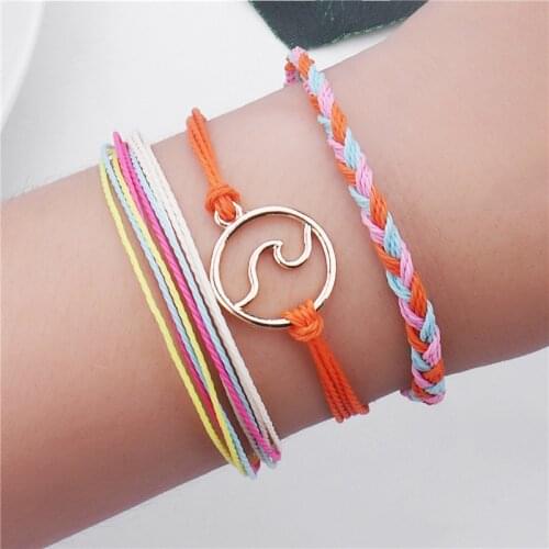 BYSPT 3Pcs/set Pure Life Hippie Boho beach Surf Bracelets handmade wave charms Friendship bracelet wax string Bracelet&Bangles