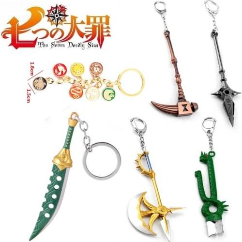 Anime The Seven Deadly Sins Escanor Rhitta KeyChains Meliodas Weapon Keychain LostVayne Key Ring Metal Keychains Men Jewelry