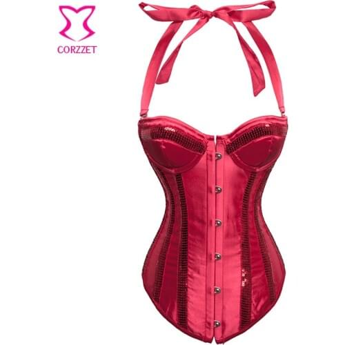 Burlesqu Showgirl Halter Top Bra Cup Push Up Sequin Corset Gothic Clothing Sexy Bustier Korset Corpetes E Espartilhos Para Festa