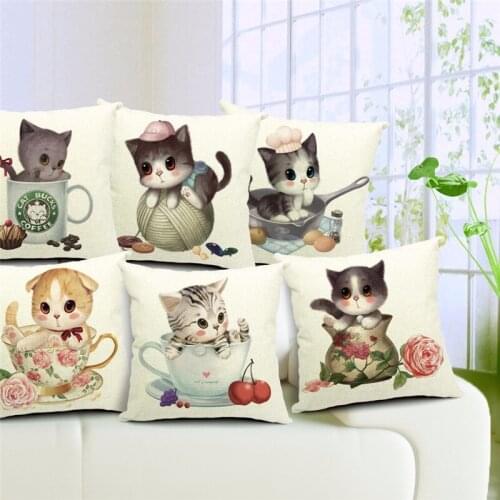 BV01011 Cute 3D Teacup Cat Cushion Cover