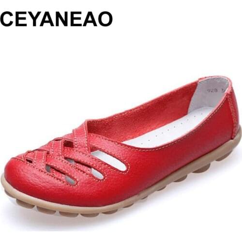 CEYANEAO Spring women ballet flats genuine leather sandals shoes women slip on flat sandals female loafers ladies shoes C017