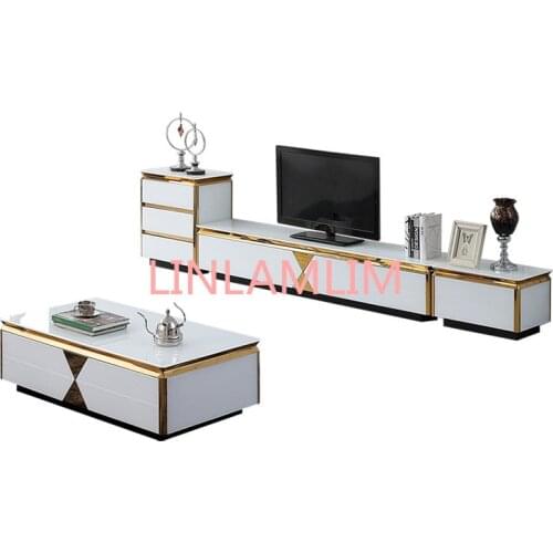 Tea table black/white Living Room TV monitor stand mueble stalinite gold stainless steel cabinet +tv table+Coffee centro Table