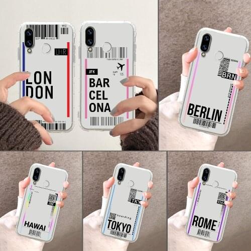 Plane Fly Ticket Phone Case For Huawei Honor 6 7 8 9 10 10i 20 A C X Lite Pro Play transparent pretty shell soft back silicone
