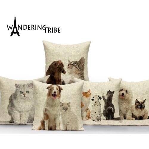 Animal Style Cushion Covers Pillow Decorative Pilow Case Cats And Dogs Pattern Sofa Cover Pillow Cover Home Fundas Cojin 45*45Cm