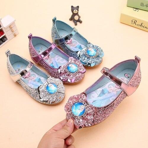 Disney girls casual shoes spring new children single shoes girls flat shoes princess elsa shoes bowknot leather shoes