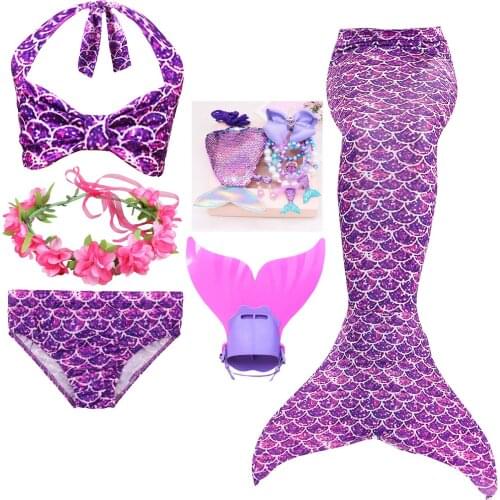 Purple Baby Girls Swimwear Kids Party Fancy Dress Costumes Ariel Princess Little Mermaid Tail Swimsuit with Swimming Fins