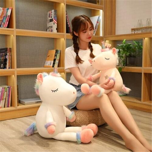 Oreiller de poupée licorne assise Sitting Unicorn Kawaii Animal Crossing large Plush Toys Gift to girlfriend home decoration acc