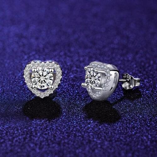 Dainty Small Double Stud Earrings Luxury Female White Crystal Heart Earrings Real 925 Sterling Silver Wedding Earrings For Women