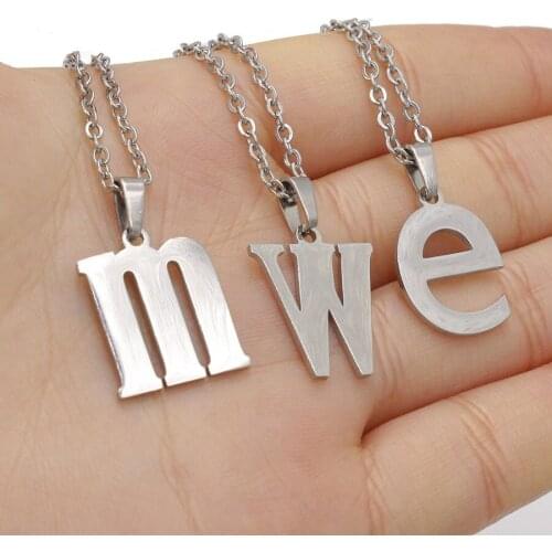 Jaymaxi 17mm English Letter Necklace Stainless Steel A-Z 26 English Alphabet Pendant Necklace Gift for Men Women