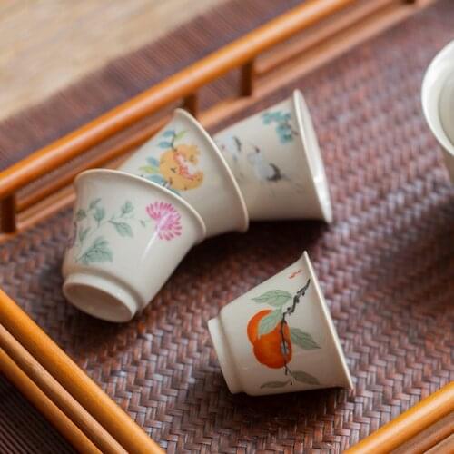 4/Pcs Chinese household ceramic small tea cup Japanese master cup retro simple Kung Fu teacup teahouse office drinking utensils