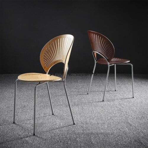 Shell Chair Retro Home Wrought Iron Chair Modern Solid Wood Backrest Creative Simple Dining Chair Nordic Designer