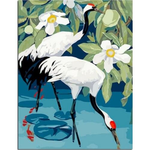 Red-Crowned Cranes Oil Painting On Canvas Handmade Animal Frame Picture By Number DIY Craft Kits For Adults Home Decoration Art