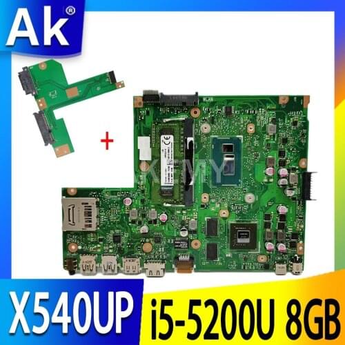 Akemy laptop Motherboard X540UP X540U A540U R504U Mainboard W/ i5-5200U 8GB RAM DDR3 GT920M GPU Free HDD board