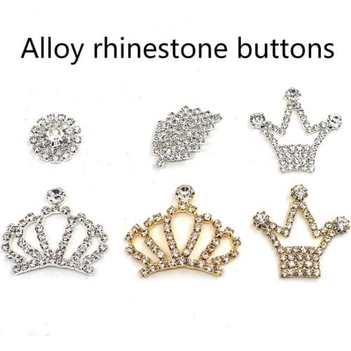 Metal Buttons Mixed size shape 10Pcs/Lot Shiny Rhinestone Sewing Crown Button Accessories Ribbon Card Holiday Party Decoration