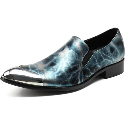 Men shoes Genuine Leather Loafer lace-up low heel pointed iron head Men Metal Tip Party Wedding Shoes Hairdress Sexy Shoes