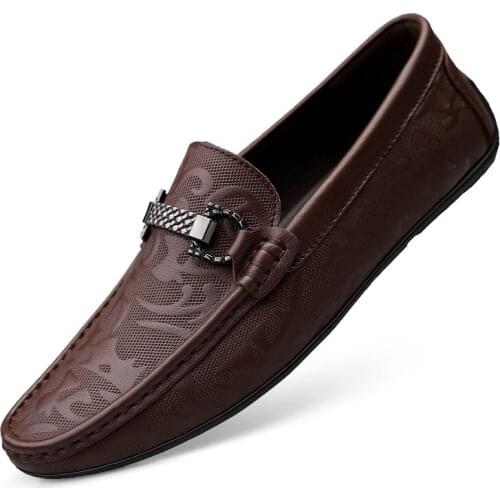 Man New Fashion First Layer Cowhide Casual Shoes Hombre Geniune Leather Loafer Moccasins Male Business Comfy Flats Driving Shoe