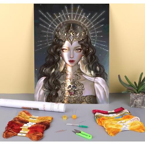 Cartoon Girl Woman Printed Canvas 11CT Cross Stitch Set Embroidery DMC Threads Handiwork Hobby Handmade Painting Decor