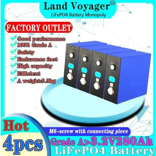 Land Voyager brand new 4pcs 3.2v280ah lifepo4 rechargeable battery lithium iron phosphate solar battery 12v 24v non-200ah EU AAA