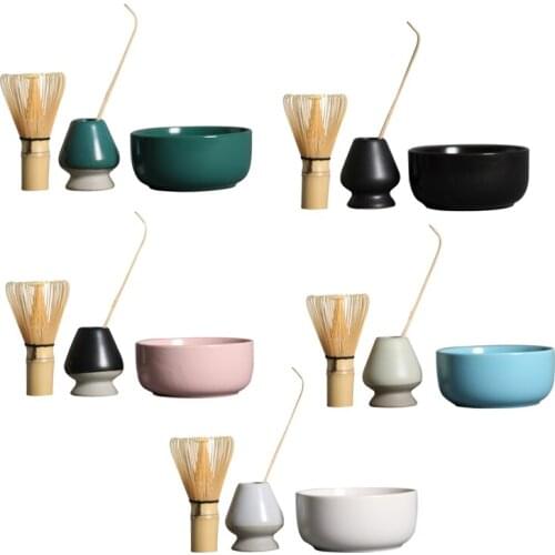 New 4Pcs Matcha Set Matcha Whisk Brush Professional Green Tea Powder Whisk Chasen Tea Ceremony Brush Tool Grinder