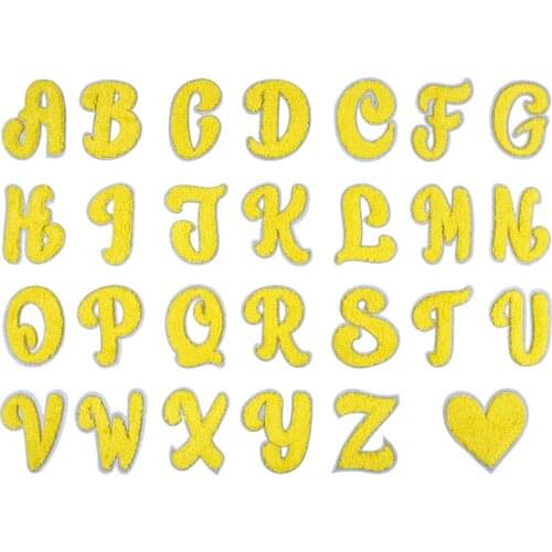 Yellow Pink Wholesale Custom Chenille Embroidery Patches Factory A to Z Cute Cartoon Letter for Hats Accessories