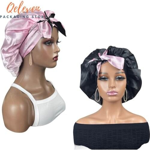Custom Satin Hair Rhinestone Bonnet double layer with diamond long wrap head band edge control headband
