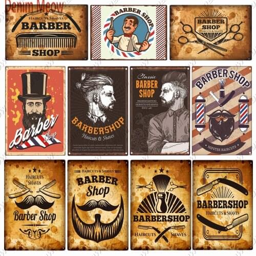 Popular Hairstyle Barbershop Poster Vintage Room Decoration Mens Haircuts and Shaves Metal Tin Sign Room Wall Art Decor WY140