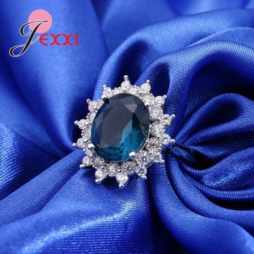 Hot Woman 925 Sterling Silver Jewelry Fashion Round Blue Austrian Crystal Wedding Engagement Rings Accessories Lindo Aneis