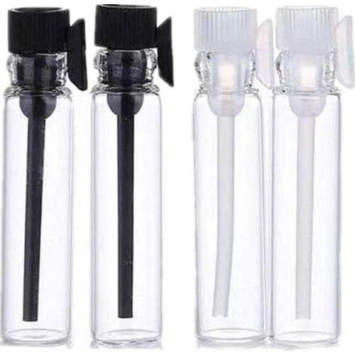 1ml 2ml 3ml Transparen Glass Perfume Bottle Black Lid Sample Test Small Vials Cosmetic Packaging Containers Clear Cap 100pieces