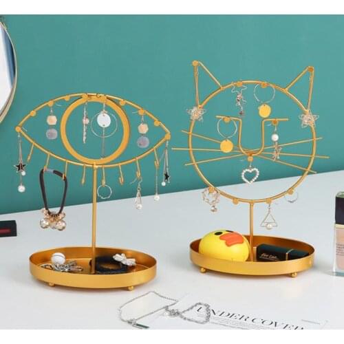 Metal Jewelry Rack Mounted Earring Necklace And Bracelet Display Stand Jewelry Storage Stand Earring Holder Desktop Organizer