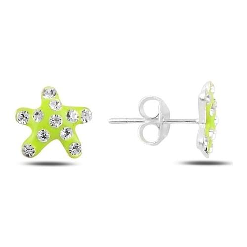 Silver 925 Sterling Starfish Crystal Stone Earrings