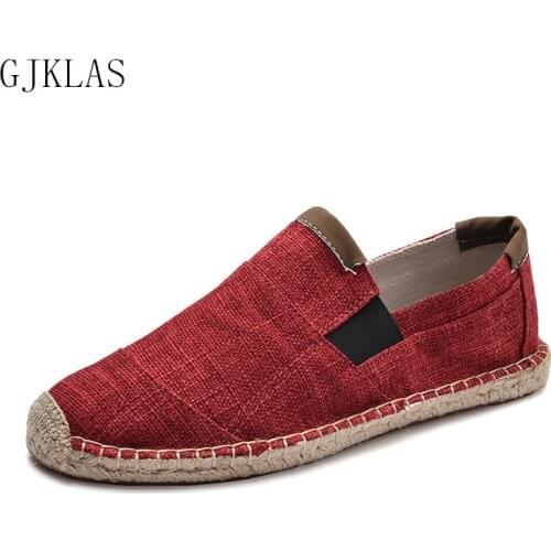 Spring Fall Hemp Wrap Mens Casual Espadrilles Shoes Man Breathable Canvas Flat Shoes Male Fashion Sewing Slip on Loafers Size 46
