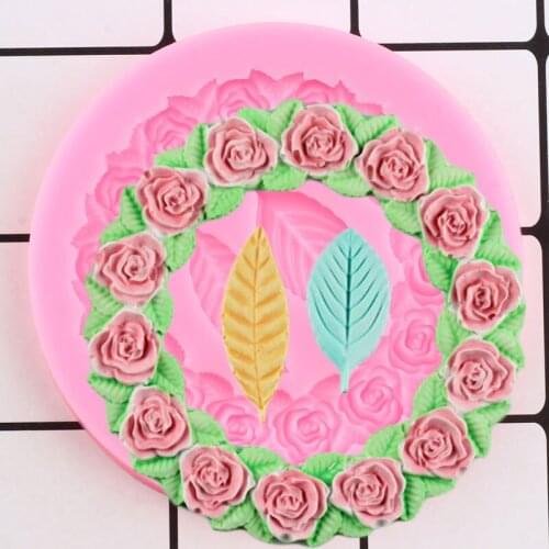 DIY Rose Wreath Leaves Shape Silicone Mold Wedding Sugarcraft Fondant Cake Decorating Tools Candy Clay Chocolate Making Moulds