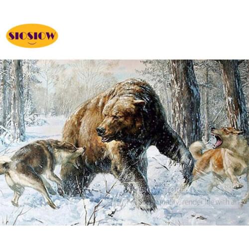 SIOSIOW 5D Diamond Embroidery Bear Wolf Rhinestones Cross Stitch Diamond Painting Full Square Animals Mosaic Pictures Wall Decor