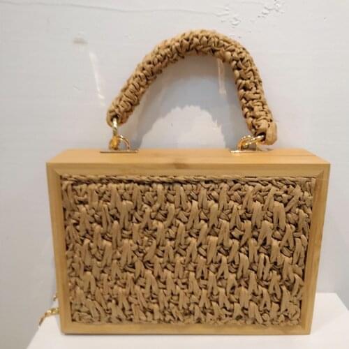 Summer Wooden Frame Straw Woven Beach Bags Paper Rope Tassel Hand Messenger Bag Luxury Brand Handbags for Women 2021