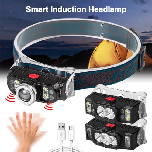 10W T6 LED Smart Induction Headlamp Type-C Recharge Waterproof Torch Magnetic Work Light With Battery For Night Running Camping