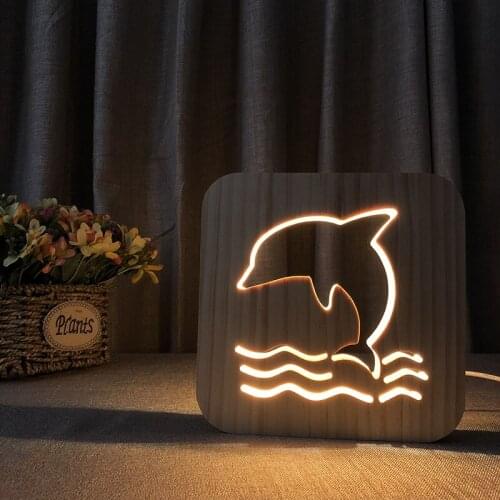 Glowing Wooden dolphin Sculpture 3D Illusion Luminaria Statue Home Decorative Craft Art Sculpture Bedroom decoration vintage art