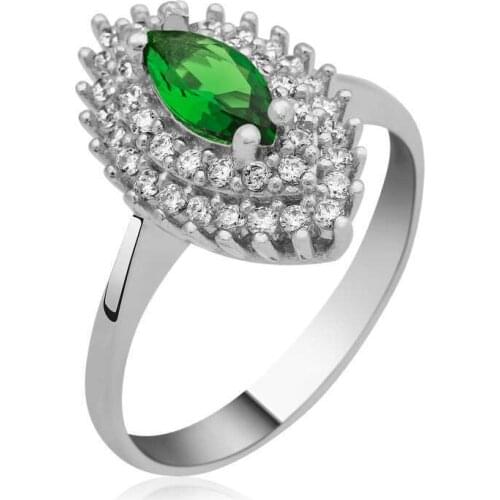 Tevuli 925 Sterling Silver Green Shuttle Lady Ring